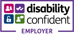 A logo which says 'disability confident employer'.